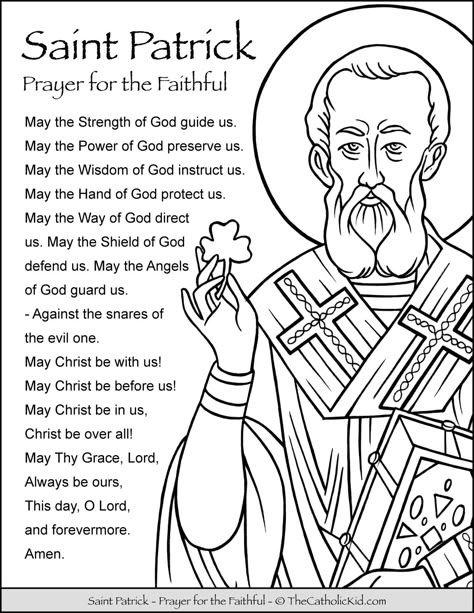 Saint Patrick Prayer Coloring Page - Who Is Saint Patrick, Saint Patrick Prayer, St Patrick Catholic, Christian St Patricks Day Coloring Pages, Saint Patrick Coloring Page, St Francis Of Assisi Coloring Page, Saint Coloring Pages, St Patrick Prayer, St Patricks Activities