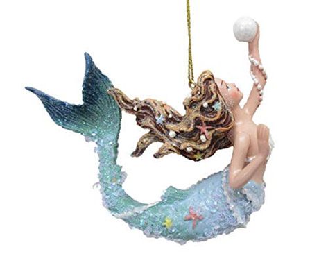 December Diamonds Blue Mermaid Holding a Pearl Christmas Holiday Ornament Resin Mermaid Christmas Tree, Mermaid Christmas Ornaments, Fishing Christmas Ornaments, Pearl Ornaments, Pretty Mermaids, Mermaid Christmas, Fishing Christmas, Fantasy Mermaids, Mermaid Ornament