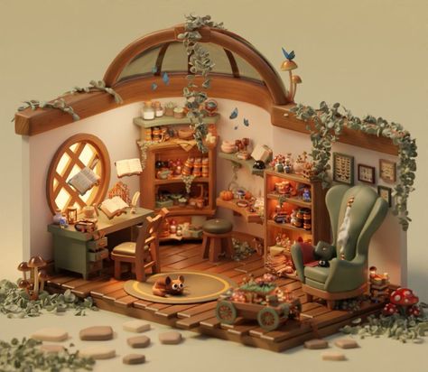 A Wizard's Room Diorama Made in Blender Isometric Kitchen, 3d Apartment, Isometric Room, 3d Diorama, Idle Game, Art Environment, Witch Room, 3d Room, 3d Blender