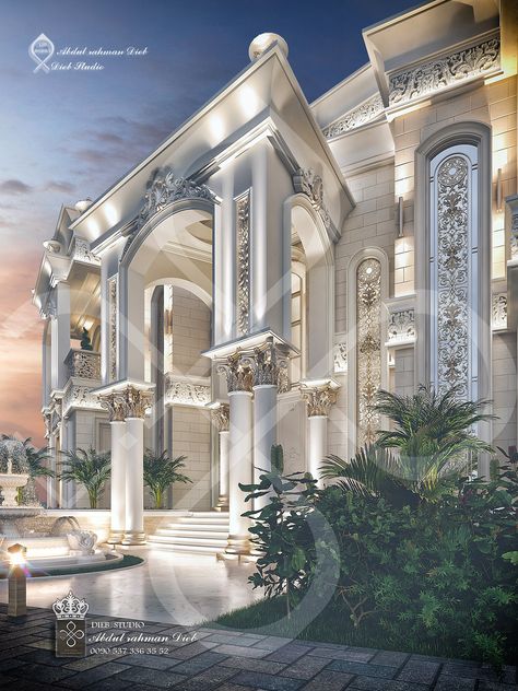 Luxury Classic Style Villa on Behance New Classic Villa, Luxury Exterior Design, Home Designs Exterior, Luxury Exterior, Classic House Exterior, Classic Villa, Classic House Design, House Design Pictures, House Arch Design