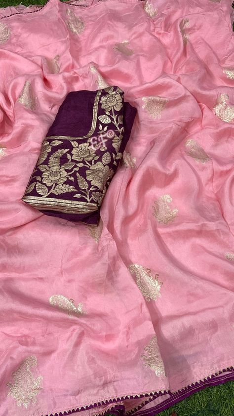 Pure Crepe Silk Sarees, Banarasee Saree, Murshidabad Silk Sarees, Luxury Pink Tussar Silk Saree, Banaras Moonga Crepe Sarees, Saree Color Combinations, Netted Blouse Designs, Kanjivaram Sarees Silk, Banaras Sarees