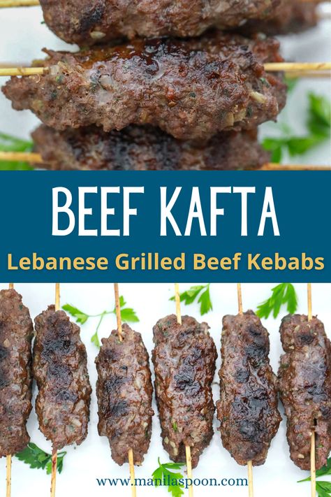 So easy to put together this Beef Kafta  (Lebanese Grilled Beef Kebabs) always comes out so tasty and moist straight from the grill! This is my family’s favorite ground beef skewers to make for summer! Perfect for any day when you fancy a delicious ground meat kebab! Ground Beef Skewers, Beef Kafta, Meat Kebab, Chicken Breast Marinade Recipes, Cucumber Yogurt Sauce, Best Bbq Recipes, Man Recipes, Beef Kebabs, Persian Recipes