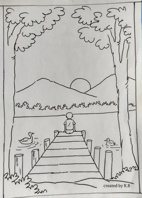 Free coloring page Traceable Drawings To Paint On Canvas, Scenery Easy Drawing, Perspective Easy Drawing, Drawing Ideas Scenery, Easy Perspective Drawing, Perspective Drawing Easy, Easy Scenery Drawing For Kids, Natural Scenery Drawing, Nature Scenery Drawing