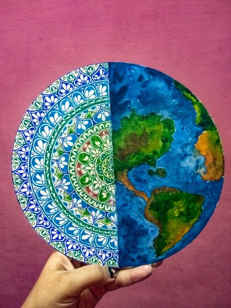 Save Earth Mandala Art, Painting Of Earth, Earth Mandala, Earth Day Posters, Easy Mandala, World Earth Day, Easy Mandala Drawing, Indian Art Gallery, Simple Mandala