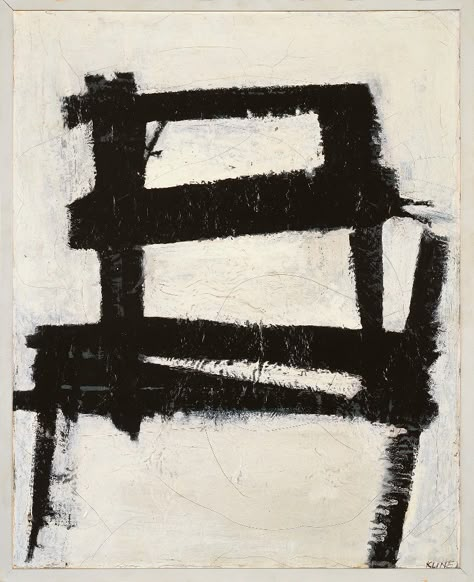 Franz Kline, The Chair, 1950,     oil on canvas, 20 ½ x 16 ⅝ in. (52.1 x 42.2 cm) framed. Collection Walker Art Center, Donated by Mr. and Mrs. Edmond R. Ruben, 1995, 1995.74. ©The Franz Kline Estate/Artists Rights Society (ARS), New York.                           Performativity and Its Addressee — On Performativity — Walker Art Center Franz Kline, Walker Art Center, Willem De Kooning, Action Painting, The Chair, Abstract Expressionist, Abstract Artists, White Art, Abstract Expressionism