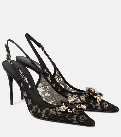 Dolce & Gabbana for Women | Shop at Mytheresa Mytheresa Shoes, Rainbow Heels, Endless Fashion, Lace Pumps, Black And Black, Dolce Gabbana Shoes, Lace Heels, Designer Pumps, Fancy Shoes