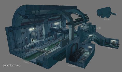 ArtStation - sewer New York Sewer, Underground Facility Concept Art, Sewers Concept Art, Sewer Minecraft, Minecraft Sewers, Minecraft Sewer, Minecraft Bunker Ideas, System Architecture, Sewer System