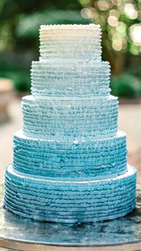 Blue Tiered Ombre Wedding cake Ombre Wedding Cake, Top Wedding Colors, Ruffle Wedding Cake, Wedding Cake Ombre, Spring Wedding Cake, Ombre Wedding, Ombre Cake, Wedding Cakes Blue, Spring Wedding Colors