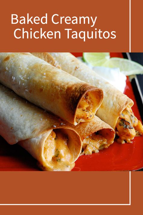 Baked Creamy Chicken Taquitos Homemade Chicken Taquitos, Baked Creamy Chicken, Creamy Chicken Taquitos, Simple Healthy Meal Prep, Chicken Taquitos Recipe, Baked Chicken Taquitos, The Best Baked Chicken, Best Baked Chicken, Tortilla Recipes