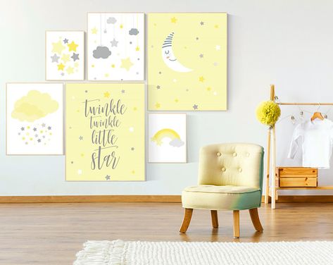 Grey Nursery Walls, Navy Blue Nursery, Twin Frame, Neutral Nursery Art, Gray Nursery, Butterfly Nursery, Clouds Nursery, Moon Nursery, Yellow Nursery