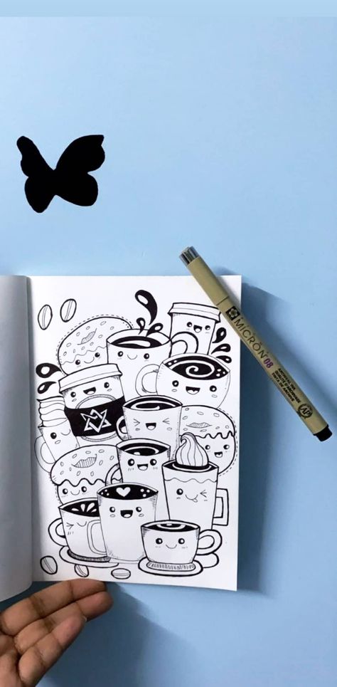 Adorable Doodles, Coffee Doodle, Easy Doodle, Cute Doodle, Coffee And Donuts, Coffee Theme, Easy Doodle Art, Cute Coffee, Simple Doodles