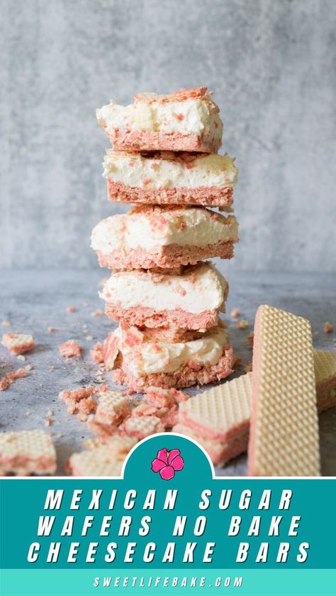 Mexican Sugar Wafers No Bake Cheesecake Bars Sugar Wafers Recipe, No Bake Cheesecake Bars, Sugar Wafers, Cheesecake Deserts, No Bake Cheesecake Filling, Cookie Deserts, Popular Cookies, Fun Dessert, Waffle Toppings