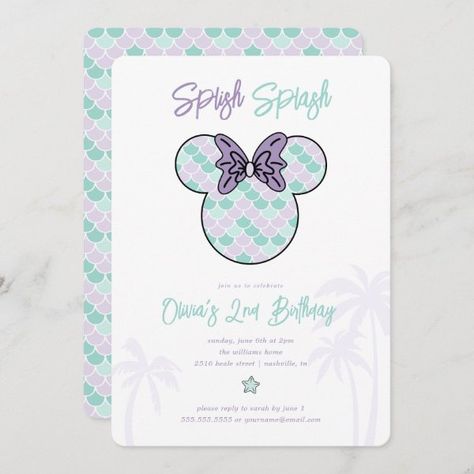 Minnie Mouse | Teal & Purple Mermaid Birthday Invitation Minnie Mouse Mermaid Birthday, Minnie Mouse Mermaid, Baby Shower Disney Theme, Disney Birthday Invitations, Cute Invitation Cards, Minnie Mouse Birthday Invitations, Cute Invitation, Mermaid Invitations, Mermaid Birthday Invitations