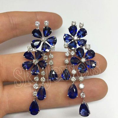 Blue Sapphire Diamond Earrings, Women's Party Wear, Blue Sapphire Earrings, Jewellery Luxury, Holiday Countdown, Wedding Earring, Sapphire And Diamond Earrings, Earring Wedding, Earring Dangle