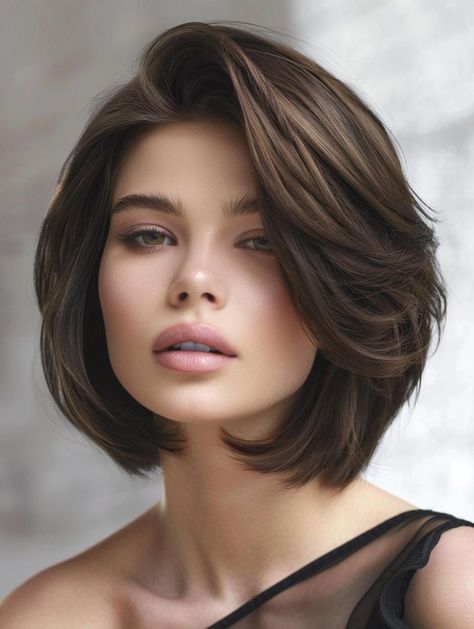 Hair Styles For A Long Face, Chin Length Haircuts For Thick Hair, Short Hair Cuts For Women With Layer, Chin Length Bob Thick Hair, Haircut Styles For Short Hair, Stylish Bob Haircut, Long Hair Cut Short, Chin Length Haircuts, Layered Haircuts For Medium Hair