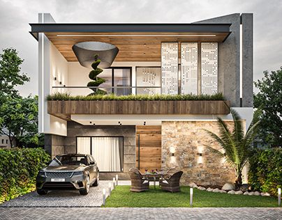 Corner Elevation, Residential Elevation, Residential Facade, Exterior Elevation, Modern Elevation, Duplex Floor Plans, Contemporary Houses, House Outer Design, House Facades