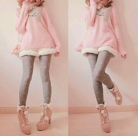 Sweater and cute wintery fur trimmed shorts 2000s Japanese Fashion, Outing Outfit, Fashion Kawaii, Anime School, Cosplay Kawaii, Girl Fashion Style, Girl Cat, Kawaii Fashion Outfits, Style Korean