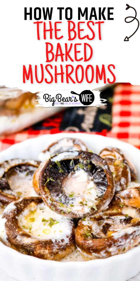 These mushrooms are baked in a tasty seasoned cream sauce and they're perfect as a party appetizer or as a side dish for lunch or dinner! They may be The BEST Baked Mushrooms I've ever had. #bakedmushrooms #mushrooms Baked Mushrooms Oven, Recipe With Heavy Cream, Mushroom Side Dish Recipes, Joanna Gaines Recipes, Mushroom Side Dishes, Mornay Sauce, Mushroom Recipes Healthy, Lean Protein Meals, Baked Mushrooms