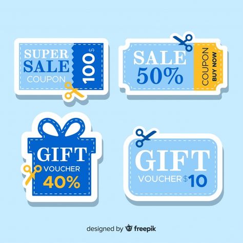 Creative coupon sale label collection Fr... | Free Vector #Freepik #freevector #banner #sale #label #gift Coupon Code Ideas, Gift Voucher Design, Promotional Stickers, Gifts Banner, Fb Banner, Voucher Design, Adobe Photoshop Design, Coupon Design, Grafic Design