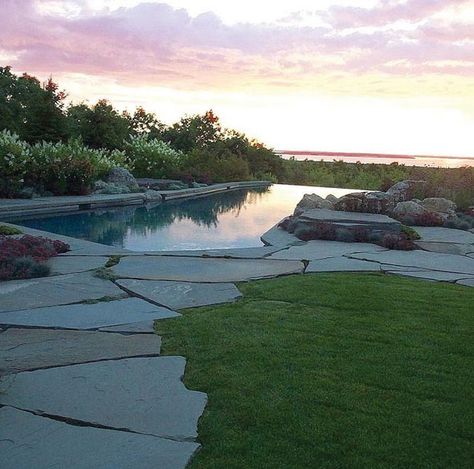 Flagstone Patio and Walkway Stones | BC Brick Stone Pool Deck, Pool Decking, Stone Garden Paths, Landscaping Around House, Flagstone Walkway, Stone Pool, Flagstone Patio, Garden Stepping Stones, Gravel Garden