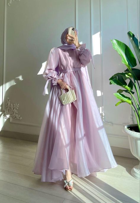 Pastel Colour Wardrobe, Modern Frock Design, Soiree Outfits For Hijab, Organdi Dress, Modern Modest Outfits, Trending Gowns, Dress For Hijab, Hijabi Gowns, Organza Gown