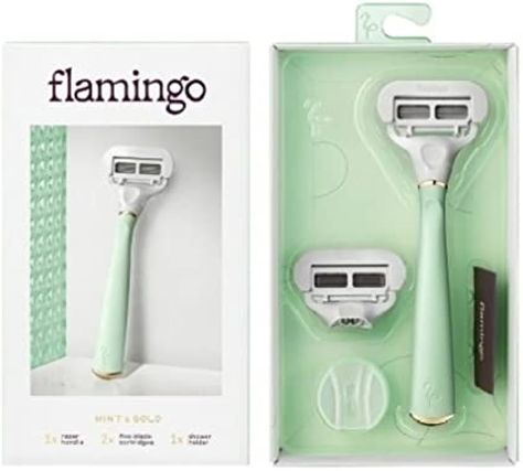 Flamingo Women's Razor Set (Mint & Gold) : Amazon.ca: Beauty & Personal Care Flamingo Razor, Shower Holder, Smooth Shave, Shave Gel, Mint Gold, Body Hair Removal, Shaving Razor, Personal Care Products, Unwanted Hair Removal