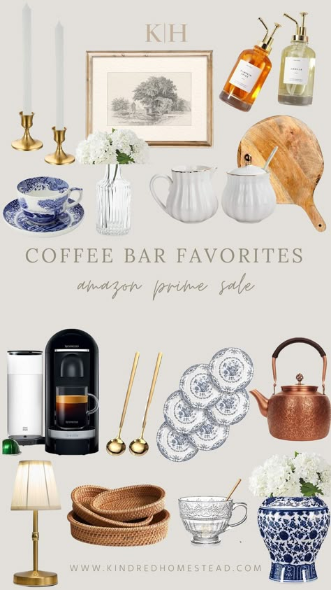 Styling A Coffee Bar, Coffee Bar Essentials, Coffee Bar Decor Ideas, Coffee Bar Ideas Kitchen Counter, Coffee Bar Cart, Elegant Kitchen Decor, Kitchen Decor Styles, Prime Deals, Coffee Tray