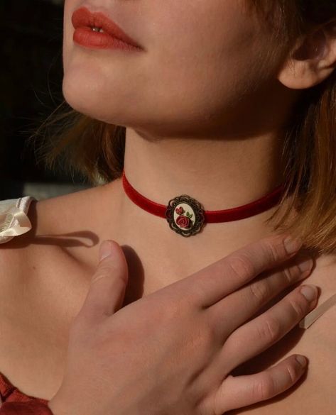 Polymer Clay Choker, Clay Choker, Vampire Style, Rose Choker, Victorian Necklace, Jewelry Polymer Clay, Ribbon Necklace, Velvet Choker, Floral Jewelry