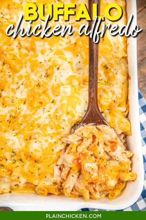 Buffalo Chicken Alfredo Penne, Buffalo Chicken Alfredo Pasta, Penne Pasta Alfredo, Ranch Seasoning Chicken, Buffalo Chicken Alfredo, Pasta Alfredo Sauce, Buffalo Chicken Pasta Bake, Chicken Alfredo Pasta Bake, Buff Chicken