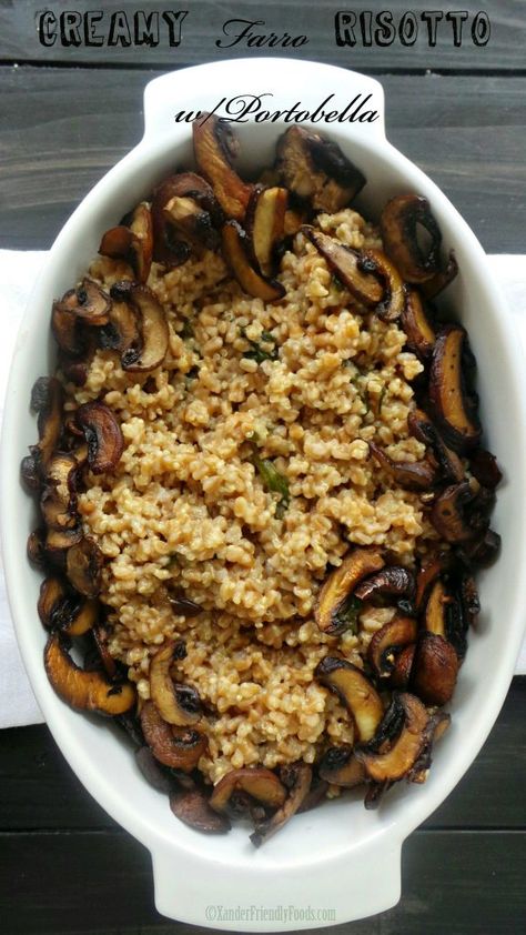 Creamy Farro, Recipes Meatless, Meatless Food, Farro Risotto, Risotto Vegan, Vegan Entree Recipes, Farro Recipes, Rice Risotto, Mushrooms And Spinach