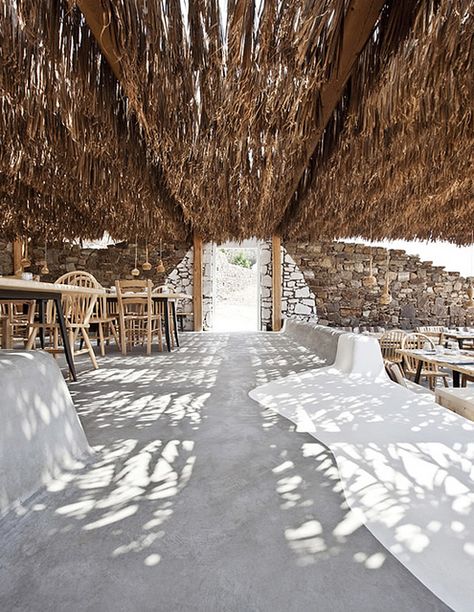 Beach bar Alemagou on Mykonos, Greece | Flickr - Photo Sharing! Mykonos Island, Architects Office, Surfers Paradise, Tables And Chairs, Pool Bar, Beach Bars, The Roof, Outdoor Design, Hotel Restaurant