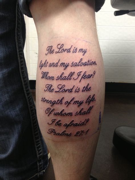 Scripture calf tattoo Calf Tattoo Men, Font Tato, Tattoo Pierna, Scripture Tattoos, Best Cover Up Tattoos, Tattoo Quotes For Men, Best Leg Tattoos, Tattoo T, Bible Verse Tattoos