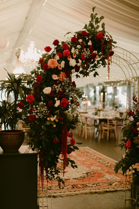 Gorgeous Red Flower Arch for Marquee Wedding | By Adam and Grace | Emma Beaumont Wedding Dress | Church Wedding Ceremony | White Flower Crown for Bride | Bridesmaid Flower Crown | Mismatched Bridesmaid Dresses | Country House Wedding | Red Wedding Flowers | Flower Arch | Wedding Flower Arrangments | Wedding Decor Isle Decor, Grace Wedding Dress, White Wedding Arch, Red And White Weddings, Red Wedding Theme, White Roses Wedding, Red Rose Wedding, Church Wedding Decorations, Red Wedding Flowers