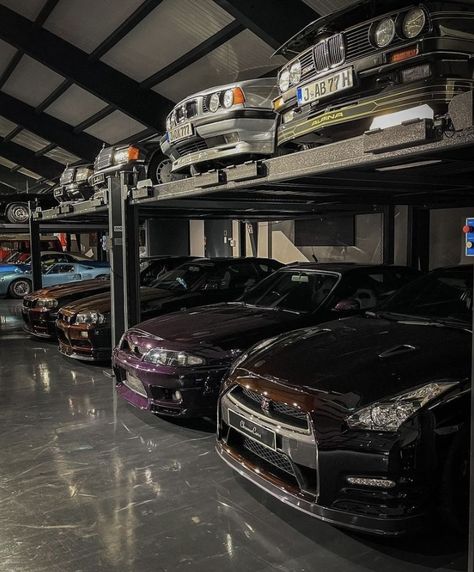 Garage Aesthetic Car, Working On Cars Aesthetic, Garage Full Of Cars, Car In House, Car Garage Aesthetic, Car Collection Garage, 12 Car Garage, Cars In Garage, Supercar Garage