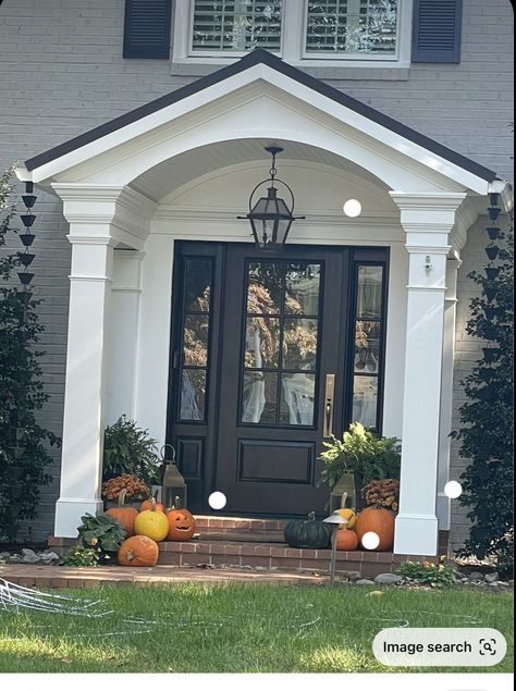 Adding A Portico Front Entry, Portico Entry Colonial, Colonial Front Door Ideas, Front Door Portico, Hazel Court, Door Portico, Colonial Front Door, Awning Design, Portico Designs