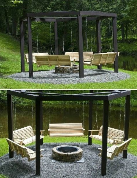 Diy Backyard Furniture, Diy Yard Furniture, Backyard Furniture Ideas, Outdoor Furniture Ideas Backyards, Fire Pit Swings, Yard Furniture, Diy Lawn, Outdoor Deck Furniture, Backyard Furniture