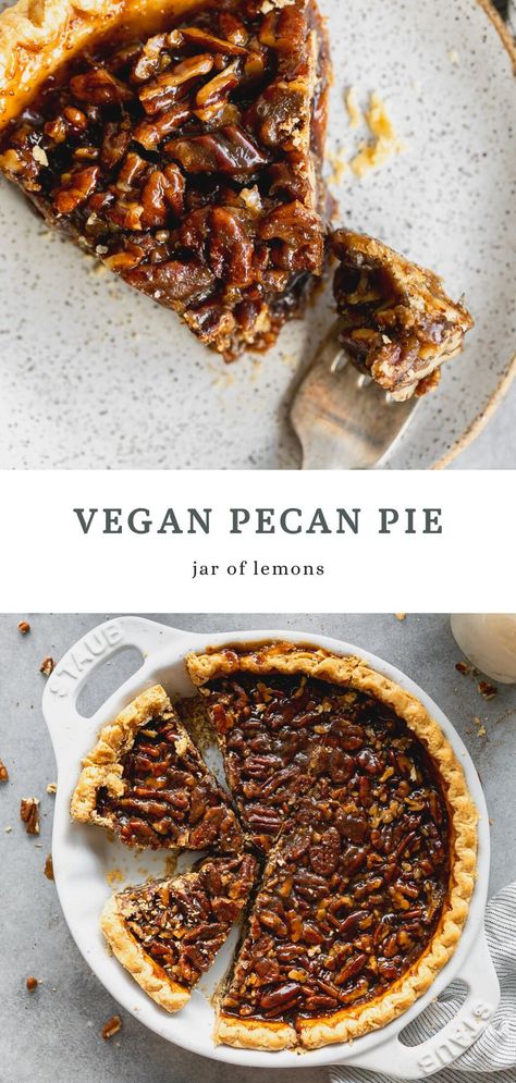 Sweet, delicious, and easy to make, this Vegan Pecan Pie recipe is melt-in-your-mouth perfection. Made with your choice of a homemade or store-bought vegan pie crust and simple, everyday pie filling ingredients, you’ll love how perfect this Vegan Pecan Pie is for any holiday occasion! Vegan Pecan Pie Recipe, Vegan Christmas Desserts, Vegan Pies Recipes, Vegan Pecan Pie, Vegan Pie Crust, Vegan Pecan, Vegan Pastries, Vegan Holiday Recipes, Vegan Baking Recipes