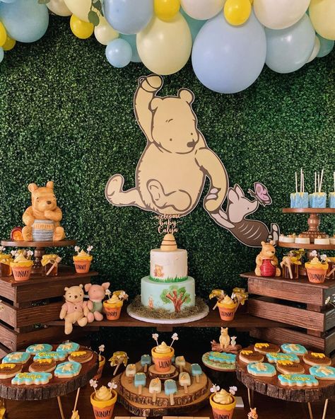 Birthday Theme Boys 1st, Whinne Pooh Baby Shower Boy, Winnie The Pooh Winter Baby Shower Ideas, Baby Shower Theme Ideas For Boys, Baby Boy Birthday Themes First, Baby Shower Ideas Winnie The Pooh, Winnie The Pooh 1st Birthday Boy, Baby Shower Winnie Pooh, Toddler Birthday Themes