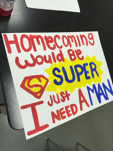 Or "homecoming would be super if I could be your man"                                                                                                                                                                                 More Sadie Hawkins Proposals, Sadies Proposal, Sadie Hawkins Dance, Cute Hoco Proposals, Cute Promposals, School Dance Ideas, Cute Homecoming Proposals, Asking To Prom, Cute Prom Proposals