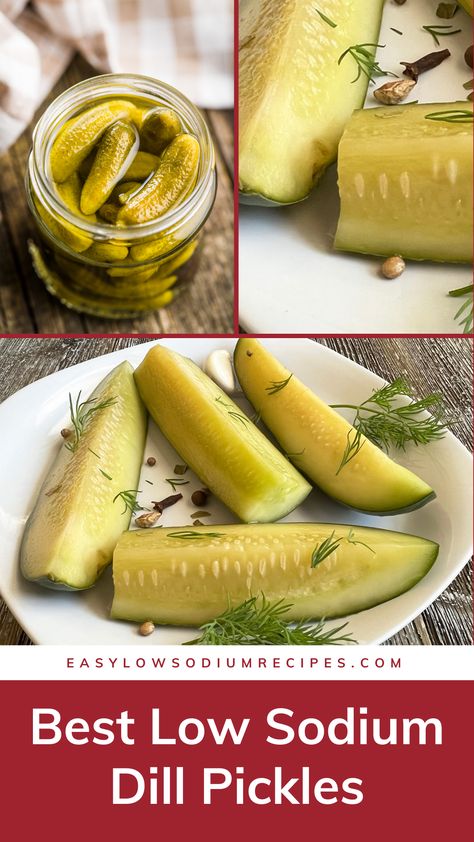 Easy Dill Pickles, Easy Low Sodium Recipes, Homemade Dill Pickles, Low Sodium Recipes Heart, Low Sodium Snacks, Homemade Pickles Dill, Heart Healthy Recipes Low Sodium, Low Salt Recipes, Dill Pickle Recipe