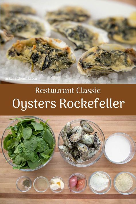 As with most restaurant-style dishes, Oysters Rockefeller is not difficult to make and with a little prep you’ll be amazing your friends with this ah-mazingly delicious dish from Ask Chef Dennis! This recipe features oysters, spinach, and seasonings that make this dish taste amazing! Grab the ingredients and make this delicious recipe today! Rockefeller Oysters Recipes, Fish Casseroles, Oyster Rockefeller, Restaurant Classic, Restaurant Style Recipes, Oysters Rockefeller, Popular Appetizers, Oyster Recipes, Delicious Seafood Recipes