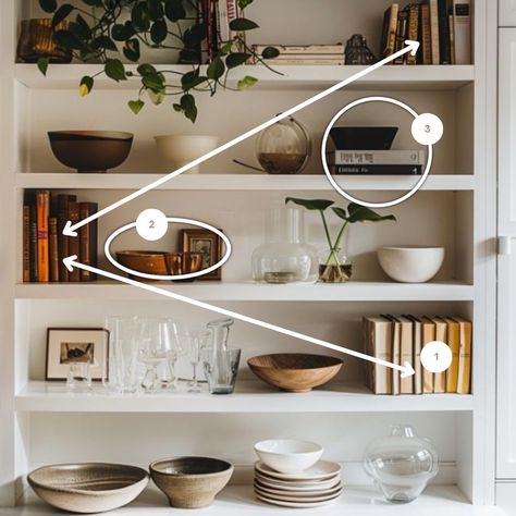 One of the biggest things we see clients struggling with is #shelfstyling! Here are a few tips & tricks to keep in mind for next time - 

✨ Vary your layouts
✨ Stagger your decor so nothing looks repetitive (unless it's in the same grouping)
✨ Create visual zig-zags throughout the shelves using either a common color, shape or height
✨ Layer pieces on top of and in front of each other at varying sizes/heights
✨ Stack decor items to elevate and add depth
✨ Distribute color throughout the space Styling Guide, New Space, Shelf Styling, Tips Tricks, Styling Tips, Decor Items, Design Tips, Style Guide, Style Guides