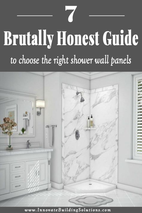 Here is some advice about shower wall panels.. Don't buy a shower wall panel system which is a pain in the rear to install. Read more honest advice about shower wall panels here | Innovate Building Solutions | Shower Wall Panel Systems | DIY Shower Wall Panels | Easy to Install Panels | Bathroom Remodeling | #BathroomRemodelDIY #ShowerWallPanels #BathroomRemodeling #DIYShowerPanels Corian Shower Walls, Bathroom Shower Tile Ideas, Laminate Wall Panels, Acrylic Shower Walls, Bathroom Shower Panels, Laminate Wall, Bathroom Paneling, Shower Tile Ideas, Bathroom Shower Walls