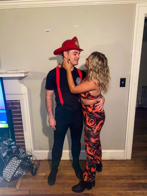 Couples costume, Halloween, Fire and Firefighter, costume idea, relationship Fireman Costume Mens, Fireman And Fire Couple Costume, Firefighter Costume Man, Firefighter And Fire Couple Costume, Fire Fighter Couple Costume, Fire Costume Men, Mens Firefighter Costume, Firefighter Halloween, Fireman Costume