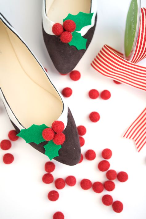 Novelty Christmas Figgy Pudding Flats Christmas Shoes Diy, Creative Ugly Christmas Sweater, Figgy Pudding, Diy Ugly Christmas Sweater, Christmas Attire, Diy Glitter, Christmas Shoes, Ugly Christmas Sweater Party, Holly Berry