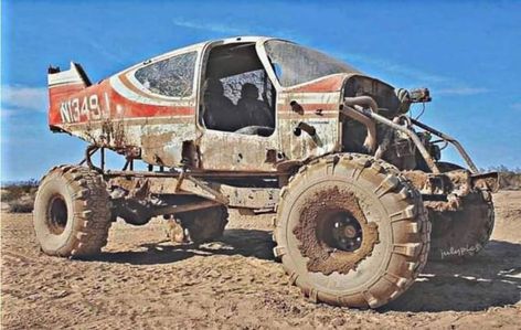 This Rockwell Commander, N1349J was scrapped after an engine failure forced a highway landing in Nevada in 1994, according to the NTSB report. Aviation Humor, Monster Car, Car Max, Big Wheels, Mud Trucks, Fury Road, Lifted Cars, Mad Max, Vehicle Design