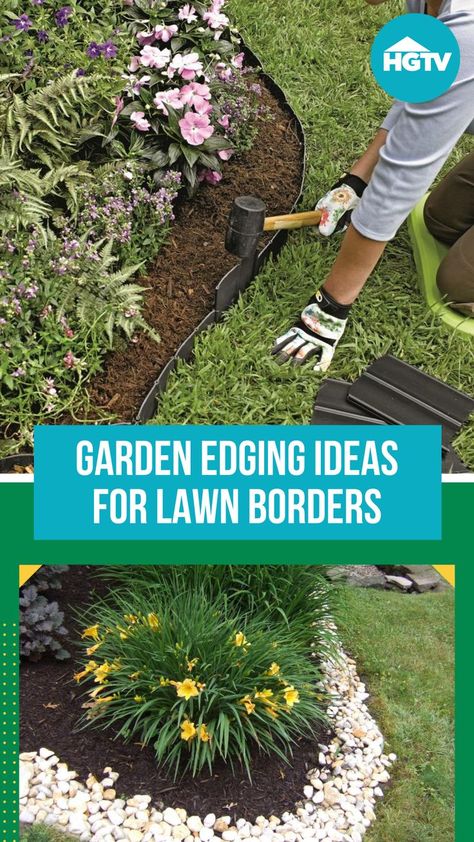 The best-dressed landscapes feature finished edges and clean borders. Find new ways to create stylish perimeters between your flower beds and your lawn. Flower Bed Edging Ideas, Bed Edging Ideas, Plastic Lawn Edging, Fence Edging, Steel Edging Landscape, Flower Bed Decor, Lawn Borders, Flower Bed Borders, Stone Edging