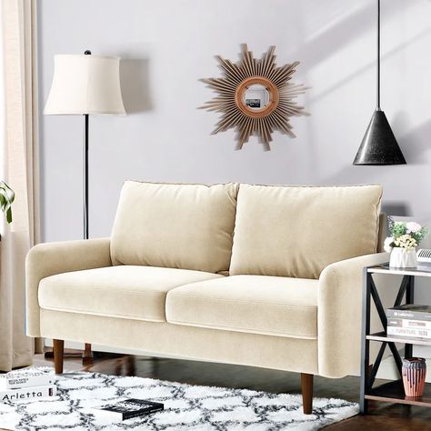 Mercer41 Hessville 56.3" Velvet Round Arm Loveseat & Reviews | Wayfair Loveseats For Small Spaces, Velvet Loveseat, Modern Loveseat, Teenager's Room, Eucalyptus Wood, Pillow Top, Velvet Sofa, Color Fabric, Upholstered Sofa