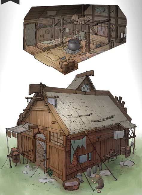 Viking Hut Interior, Viking Hut, Hut Interior, Fantasy Buildings, Viking House, Hut House, Bg Design, Medieval Houses, Building Concept