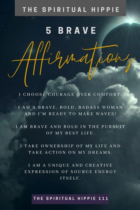 Try the 5 affirmations if you ever want to feel brave. Bravery Affirmations, Adventure Affirmations, Brave Affirmations, Warrior Affirmations, 5 Affirmations, Chakra Health, Healing Spirituality, Positive Mental Attitude, I Am Affirmations